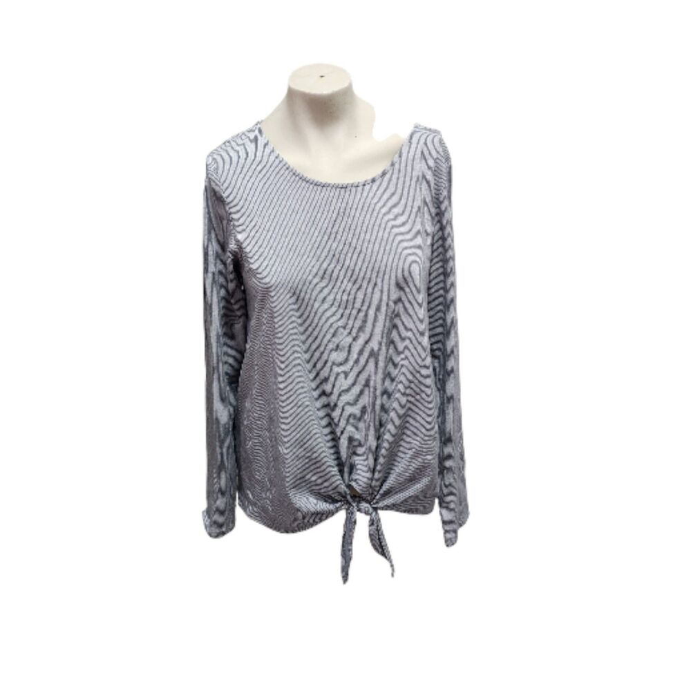 Banana Republic Women’s Top Size Large Gray Stripe Long Sleeve Tie Front Casual